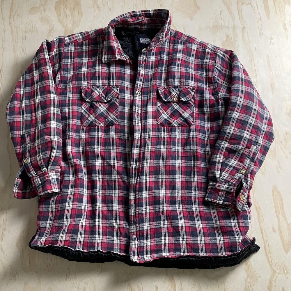 Premier International Shirt Jacket Mens XL Red Plaid Quilted Flannel Workwear